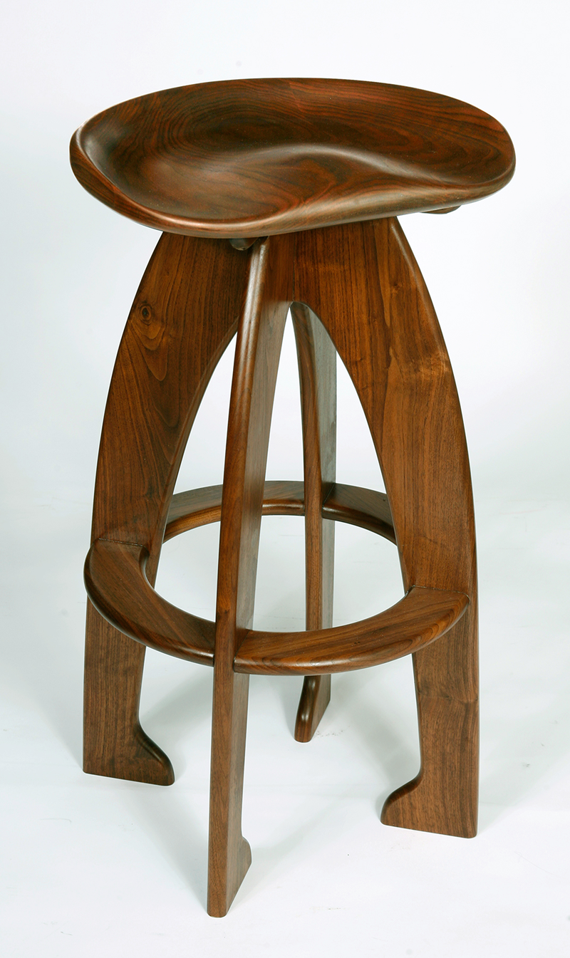 Walnut Carved Seat Stool