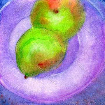 Two Pears on Glass