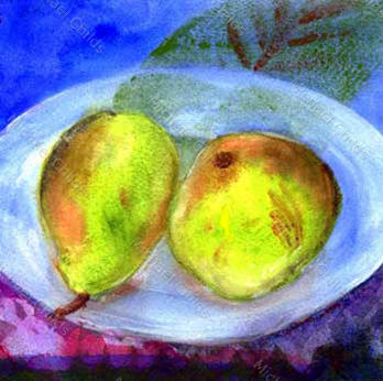 Green Pears on Plate