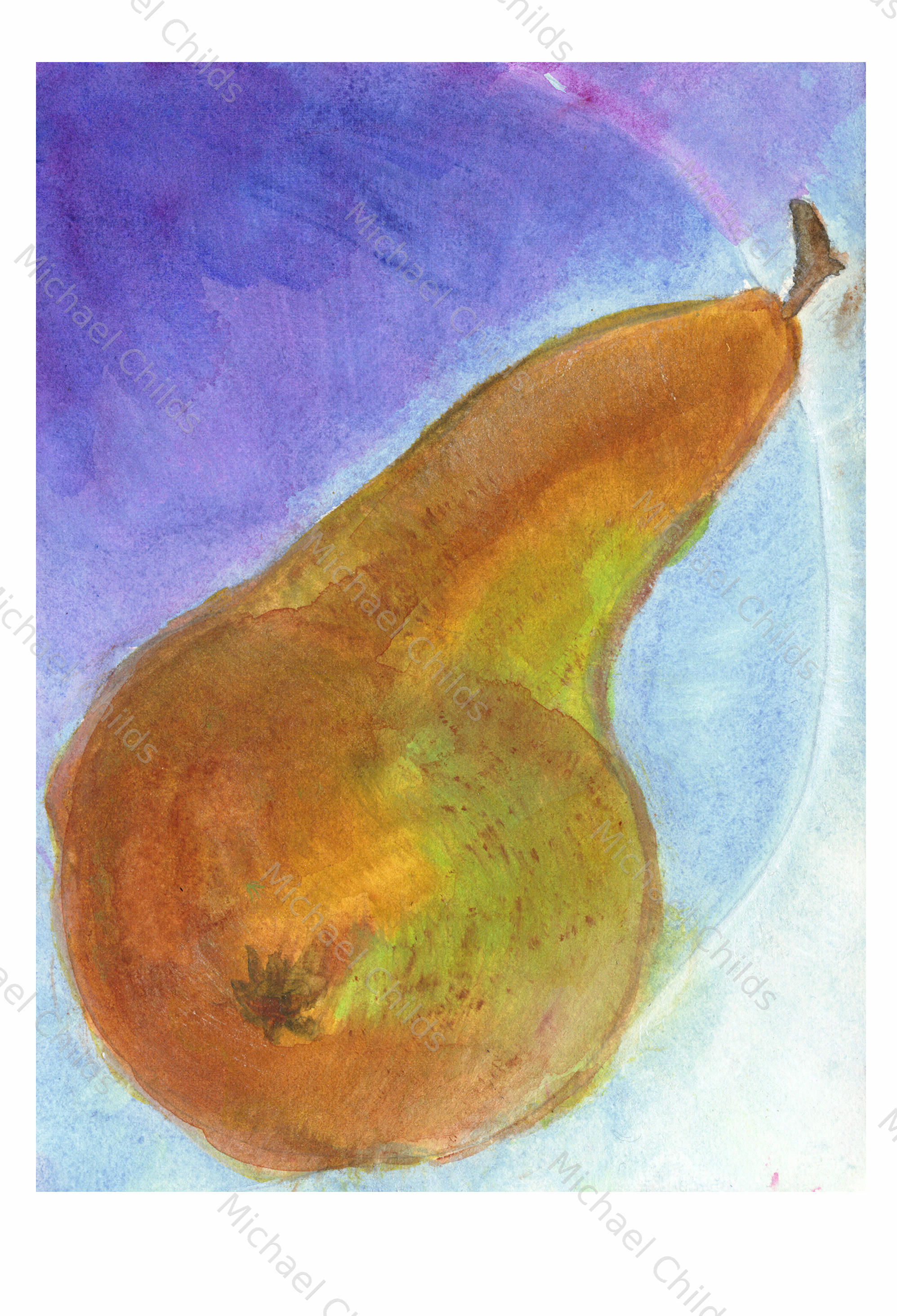 Pear on Blue Background