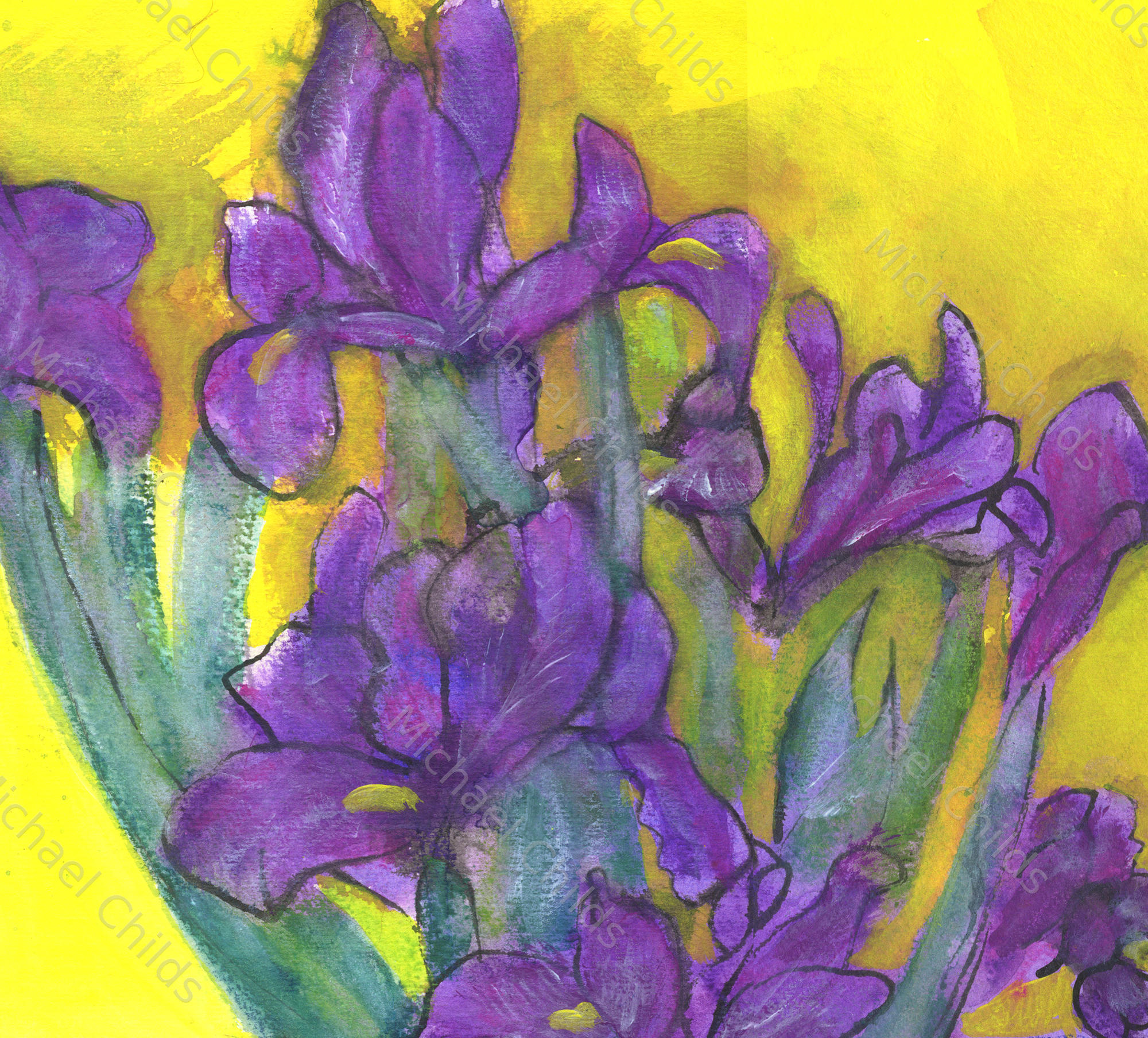 Purple Flowers on Yellow
