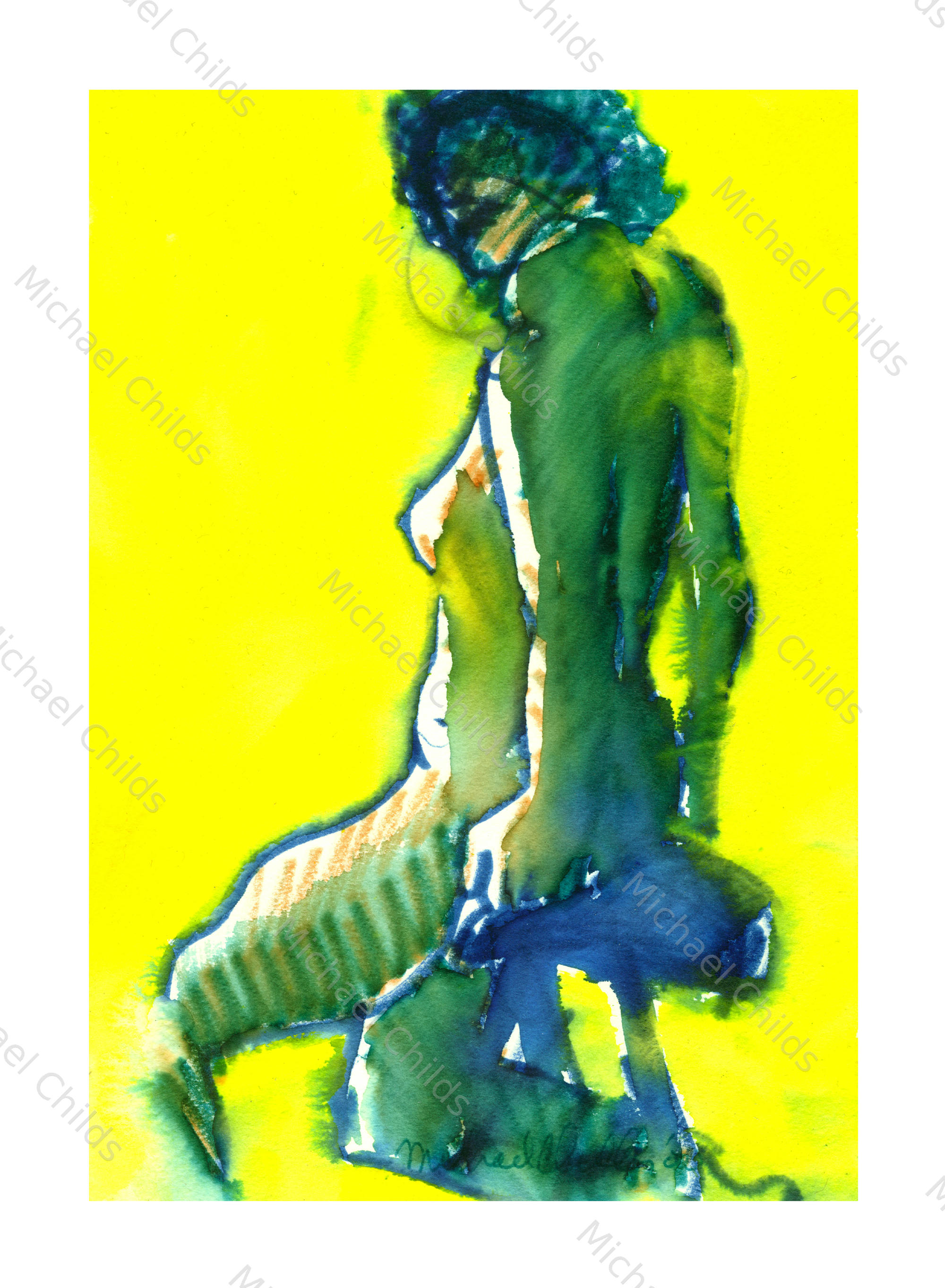Yellow Blue Seated Nude