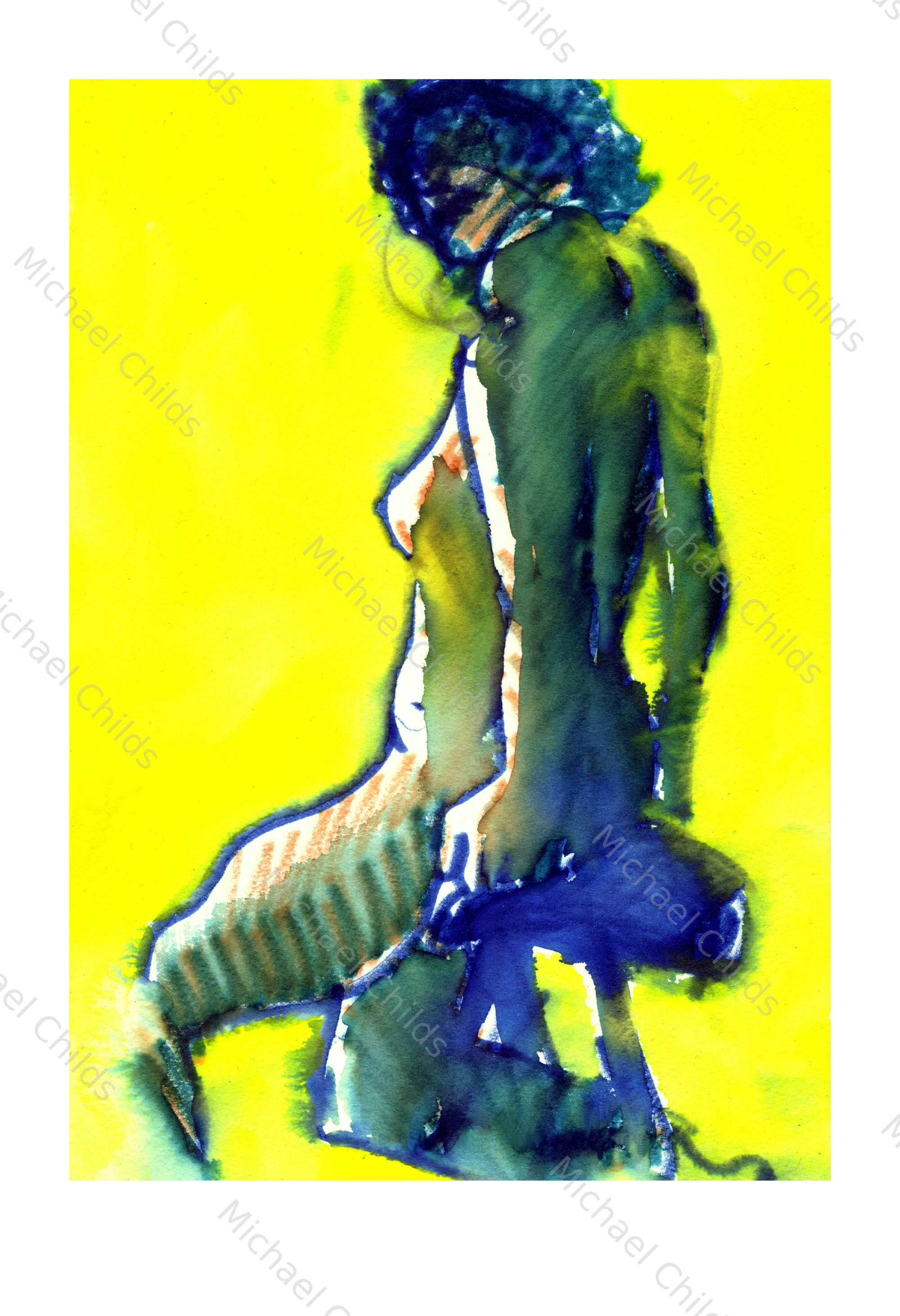 Yellow Blue Seated Nude
