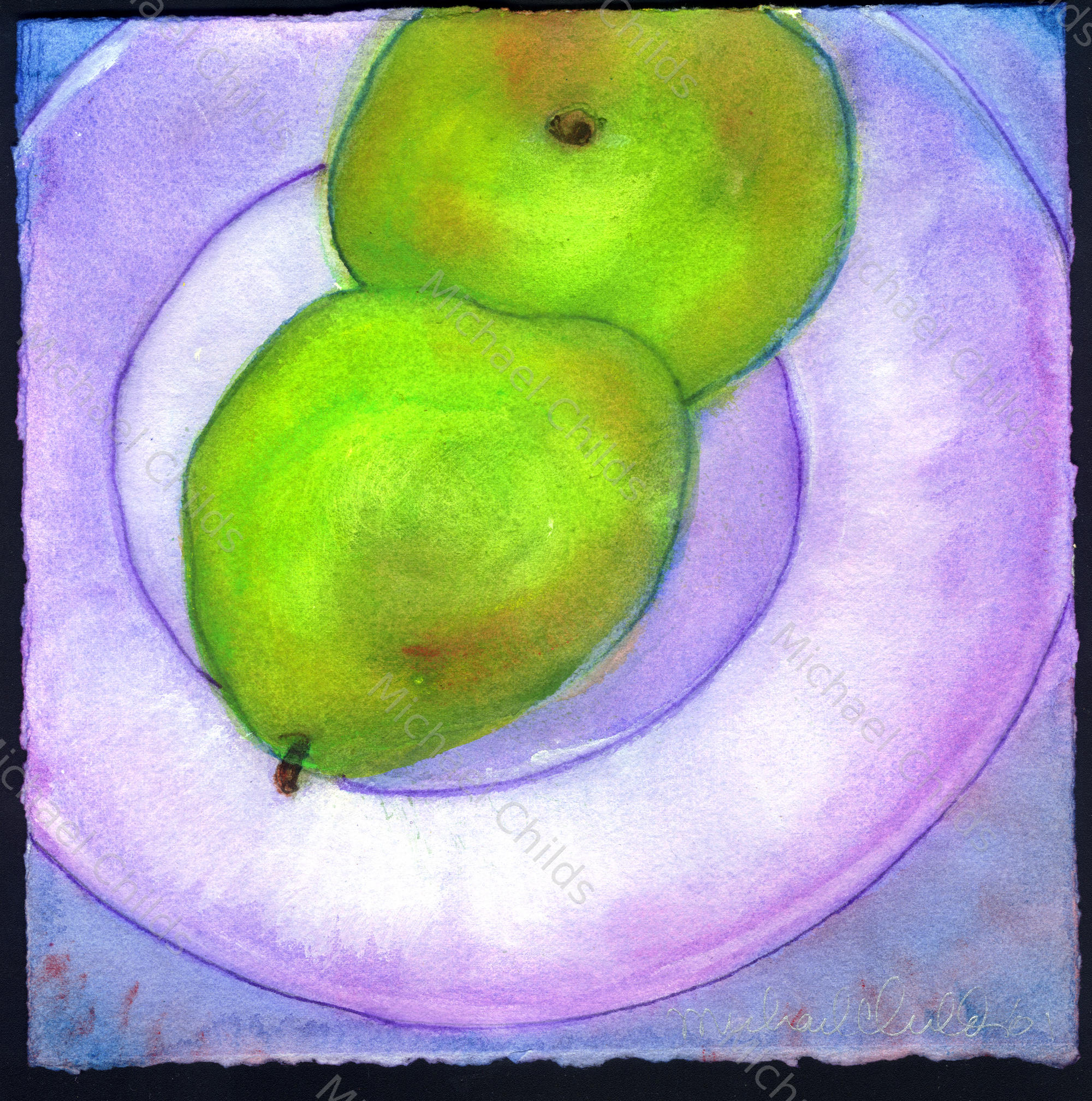 Two Pears on Glass